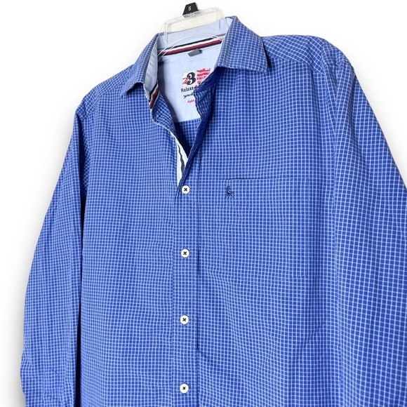 ZODIAC Z3 Relaxed Luxury Yachting Club Blue Long Sleeve Check Dress Shirt Small - Picture 3 of 4